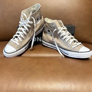 Converse High Top Sneakers in Beige with White Accents